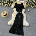 Niche styleretrocut out hook flower off-shoulder suspender knitting shirttopstwo-piece set women's easiest for match medium long skirt