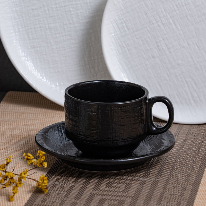 Simple stylishpure color embossed coffee cup and saucer for home ceramic cup cafe latte art cup restaurant afternoon tea photo