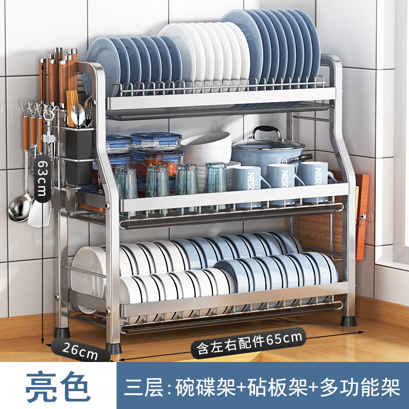 Storage Kitchen Dish Rack Household Dishware Dish Bowl Integrated Storage Rack Countertop Multifunctional Stainless Steel Drain Rack