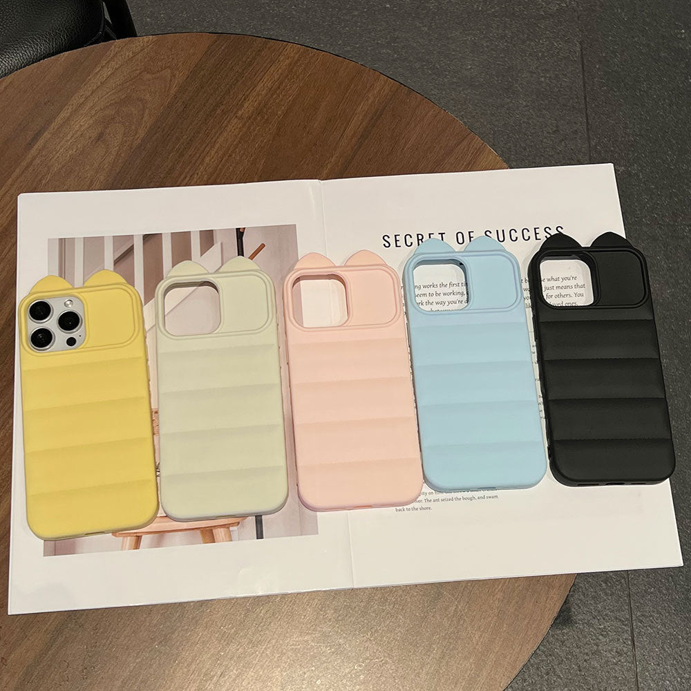 3d cat ear striped case for apple 17 pro max iphone 16 - large hole side cat paw soft case