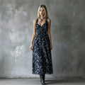 european and american halter floral dress -  bestseller, v-neck, slim fit, vacation style midi dress - cross-border e-commerce
