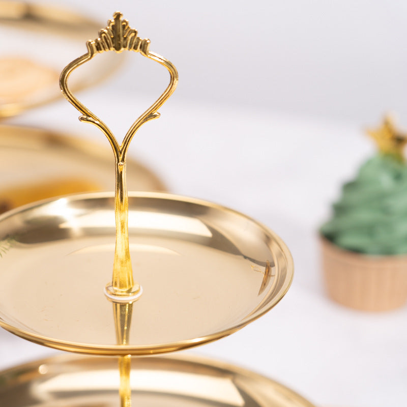 Display stand, light luxury fruit plate, dry snacks, cake, cross-border snacks, table setting, wedding stainless steel tray, three-layer display
