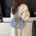 2025 new fashion versatile denim bag women's shoulder crossbody bag hello kitty casual travel canvas bag