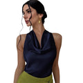 women's sexy sleeveless satin shirt  spring and summer  fashion work women's shirt