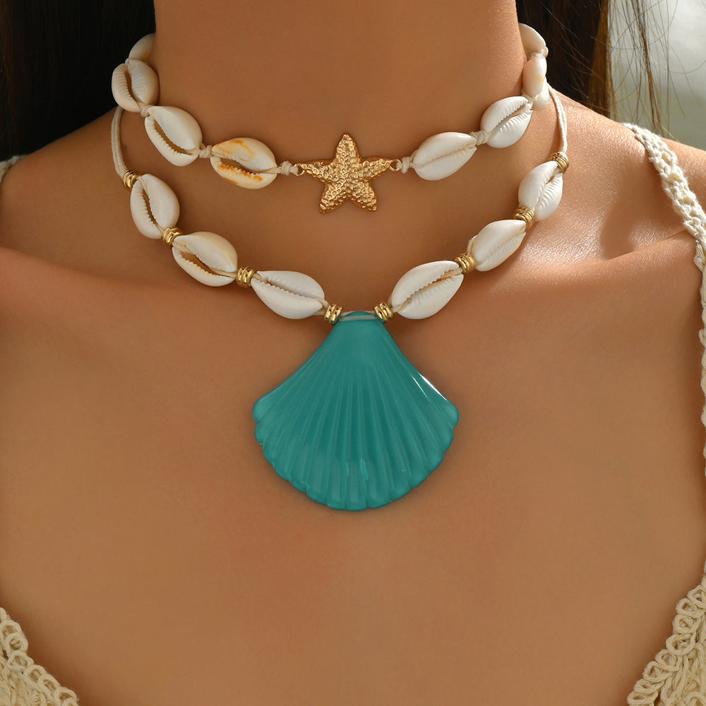 New arrival shell necklace wholesale fashion cross-border necklace bohemia beach style pendant women's double-layer design necklace