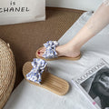 Women's summer sandals & slippers 2024: new fashionable, versatile, trendy floral print, bow accent, vacation beach fairy shoes