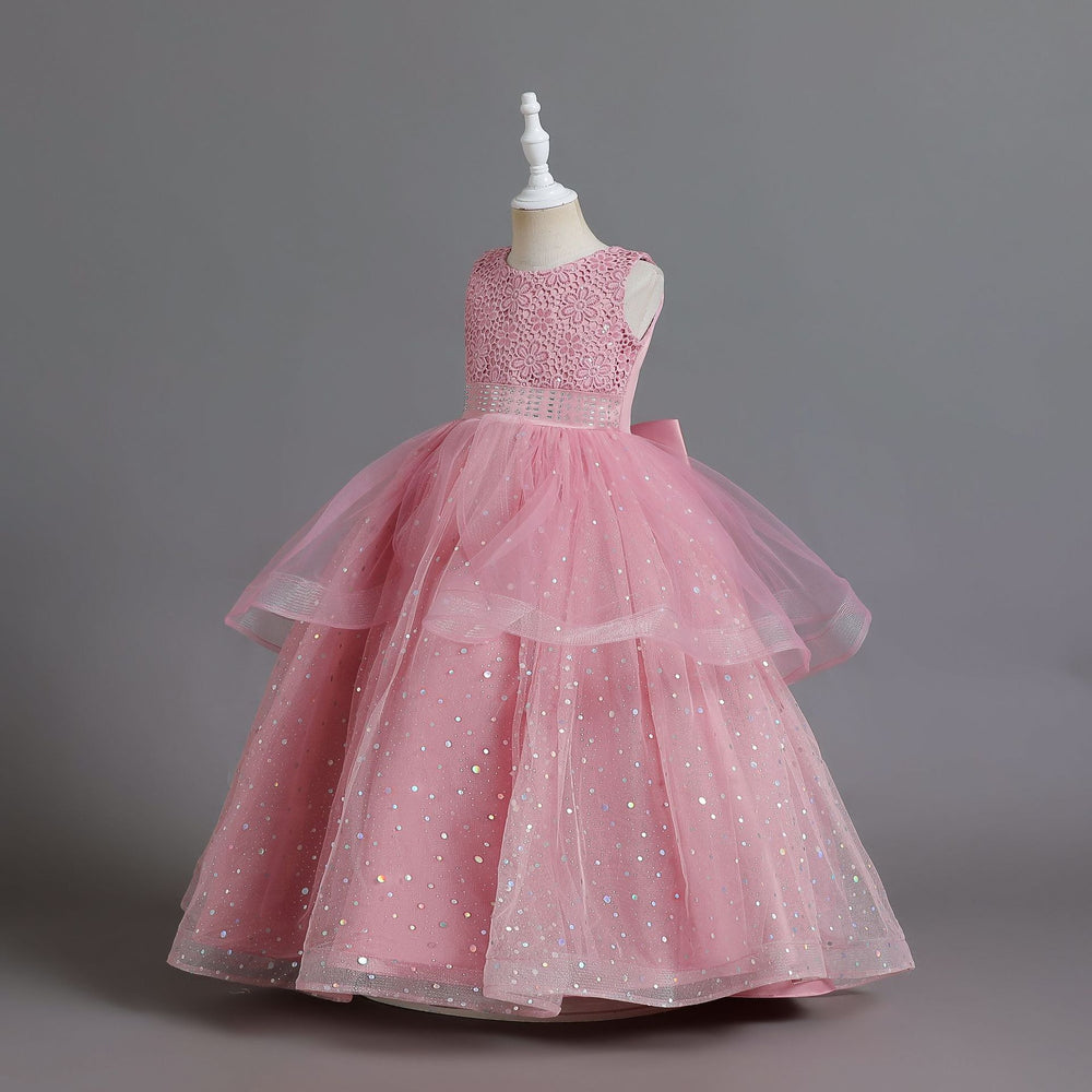 Amazon's new children's clothing kids dress layered wedding dress princess dress female flower girl cut out piano performance dress