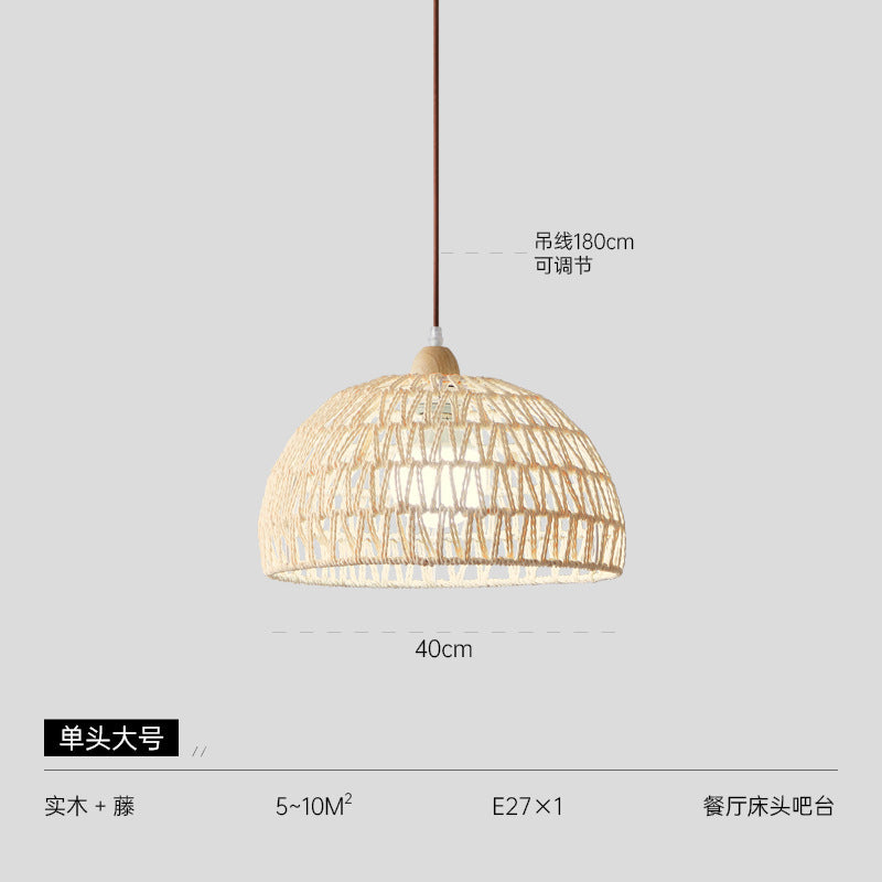 Japanese-style log cream wind restaurant chandelier dining table bar light retro homestay store bedroom balcony rattan art lighting