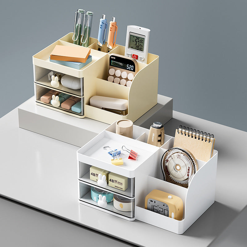 Cream style pen holder storage box office with drawer dormitory table desk drawer cute stationery desktop storage rack