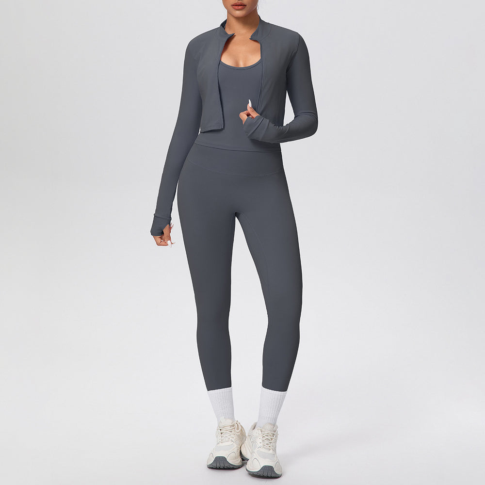 Cloud-feel high-waisted compression quick-dry yoga set - breathable casual pilates workout outfit - running fitness three-piece set for women