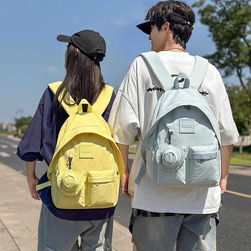 Backpack, lightweight outdoor, large capacity, niche style, pure color, travel, work clothing, school bag, student, good-looking, contrast color, lightweight school bag