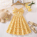 European and american girls' dresses - summer  cross-border  new arrivals - french chic floral bandeau dress with cinched waist and spaghetti straps