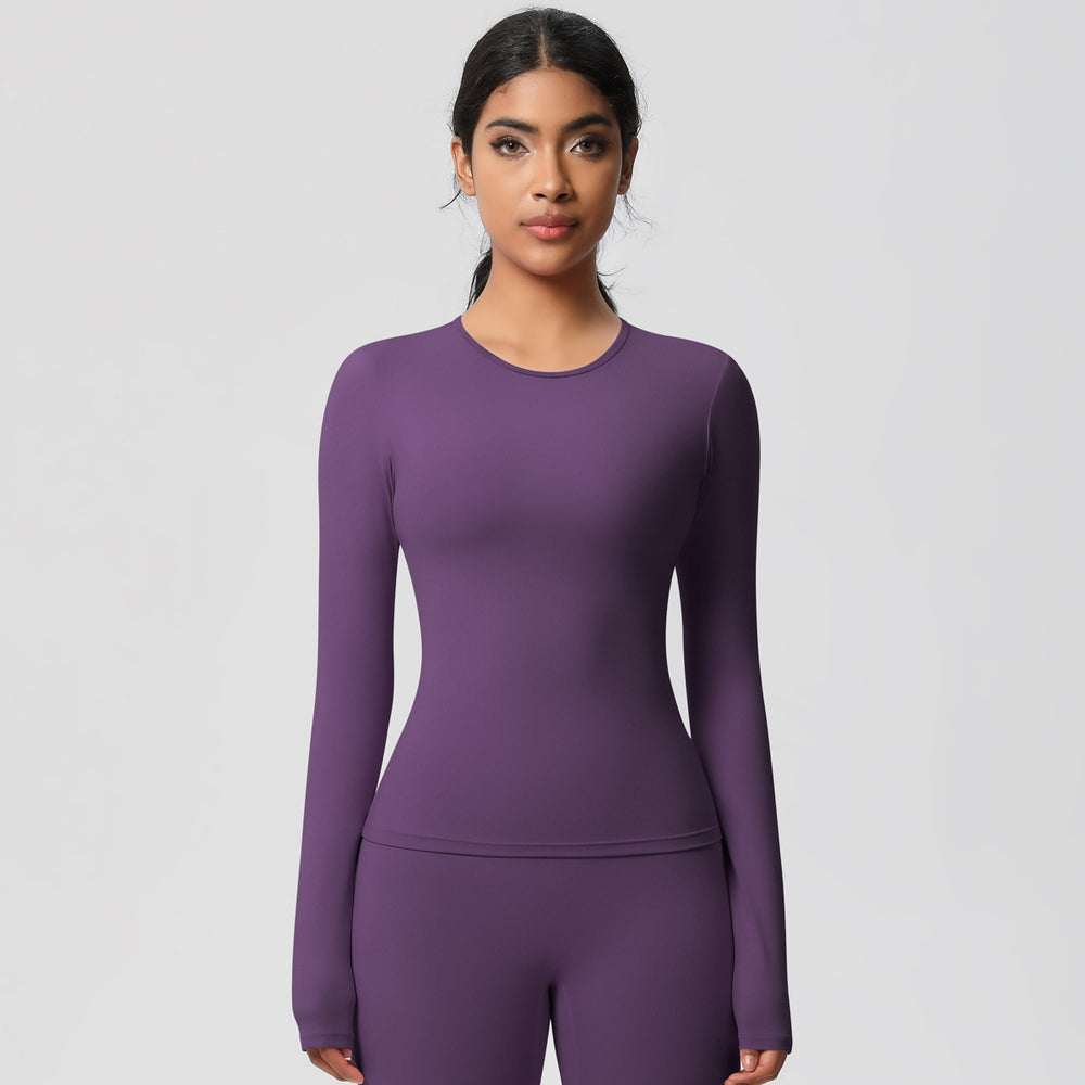 nude feel brushed yoga top - quick-dry, compression fit, long sleeve activewear for running and fitness