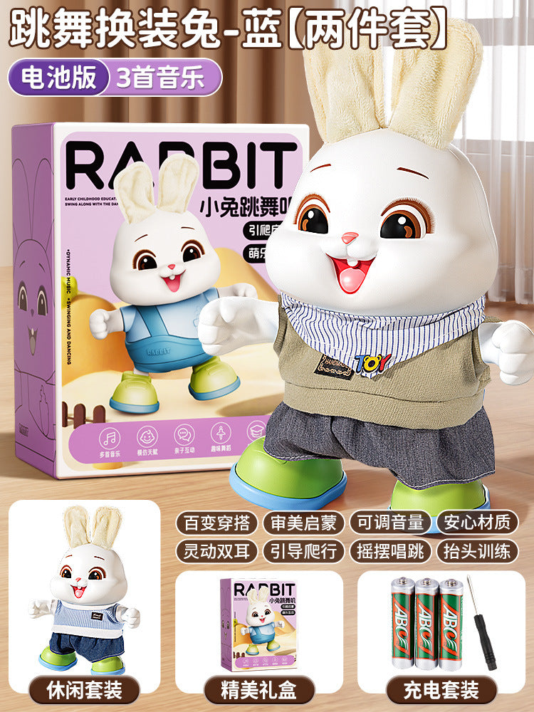 Electric dancing rabbit toy for infants and toddlers - crawling, head-up training, singing, newborn early education, and dress-up fun