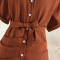 Exportgirldress spring and summer new arrival cross-border casual lapel single-breasted tie back waist short-sleeved shirt skirt