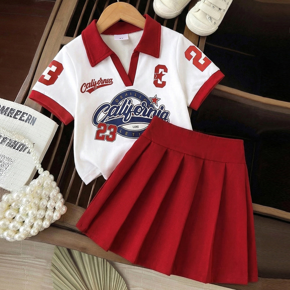 Kids clothing cross-border exclusive iexport fashion children's clothing new arrival children's red collar white t-shirt short skirt
