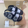 Za2024 autumn new arrivals: women's european & american fashion sandals - black studded flat leather sandals for outdoor wear