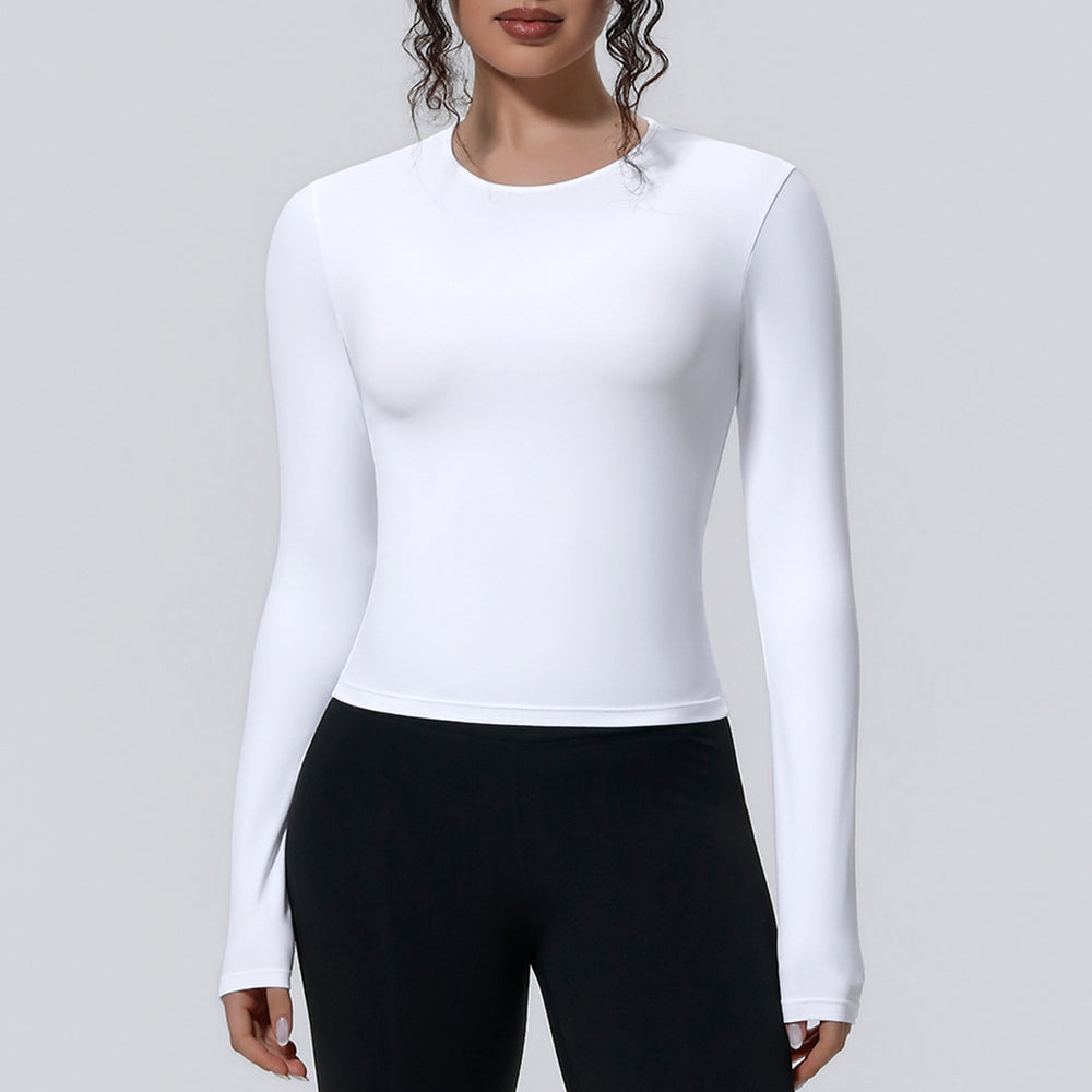 new arrival sports nude waist silmlong sleeves breathable yoga clothes t-shirt running training fitness tops for women
