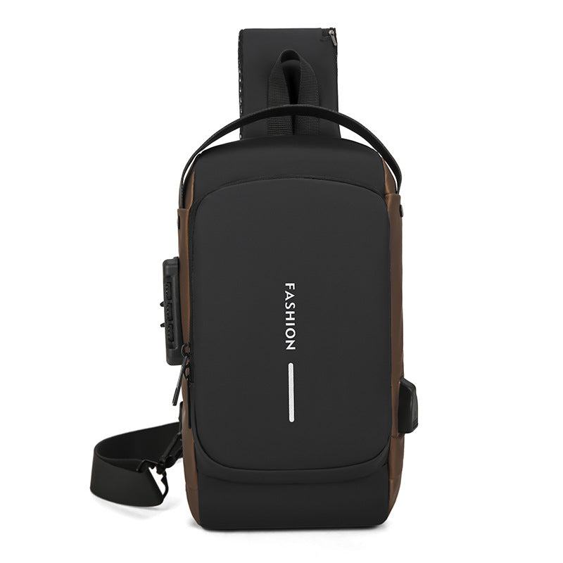 New messenger bag trendy men's breast bag combination lock locomotive bag large capacity anti-theft shoulder bag sports locomotive bag
