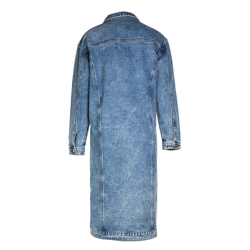 fashion style denim outwear women's hot-selling new arrival washed retro silmstylish street trendy long coat