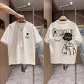 White cotton boys' short-sleeve t-shirt, summer  new arrival, loose fit, casual cartoon print, kids' half-sleeve tee 008
