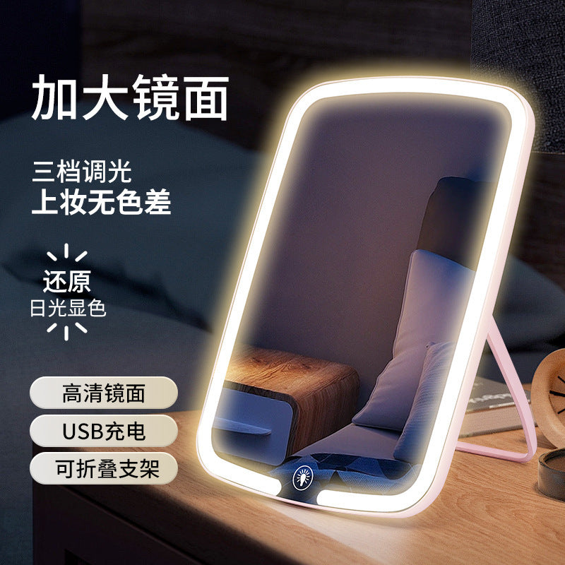 Led makeup mirror with lights - perfect for dorm rooms! adjustable fill light, portable folding vanity mirror, rechargeable