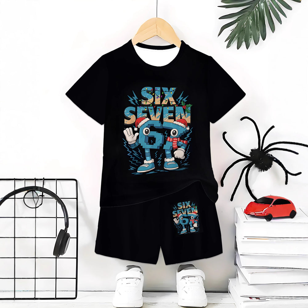 "stylish digital 67 print," perfect for summer wear, boys' outdoor sports t-shirt set