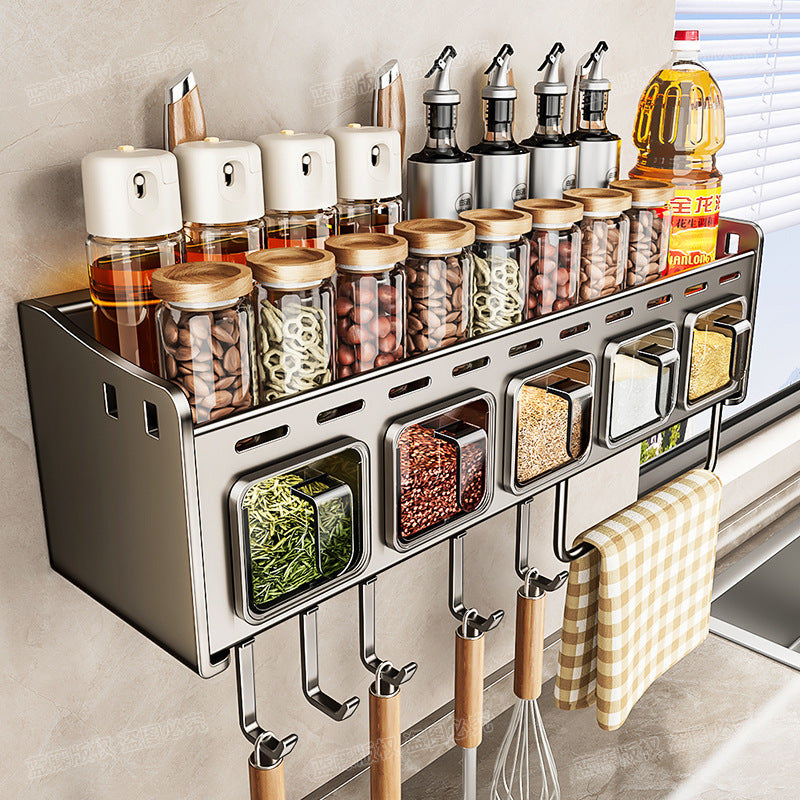 No punching gun ash kitchen rack seasoning rack household wall multi-function wall-mounted knife spatula storage rack