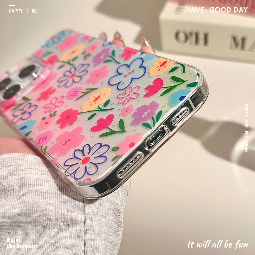 Suitable for apple 16promax niche all-inclusive mobile phone case iphone15 summer imd full screen flower protective cover