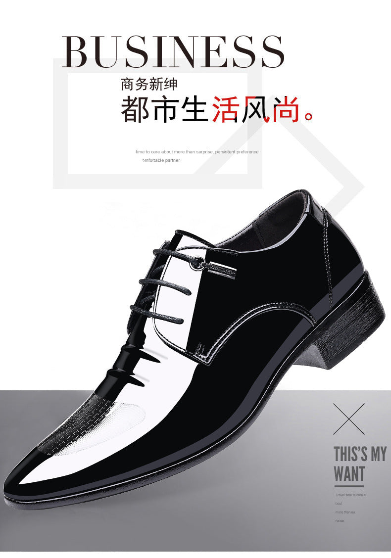 Men's business patent leather dress shoes - new autumn collection, pointed toe slip-on loafers, low-cut formal shoes in plus sizes