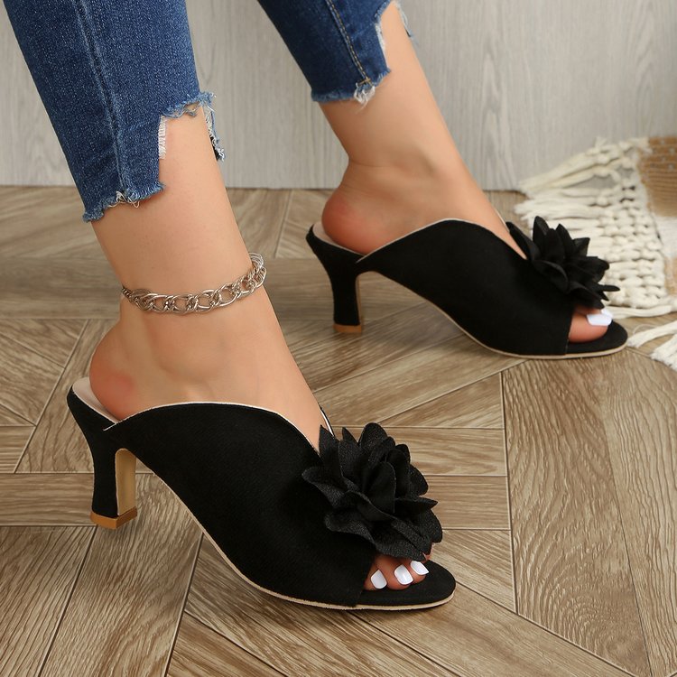 Exportnew arrivalplus size flower high heel flip-flops women's round toe fish mouth thin heel fashion sandals  supply