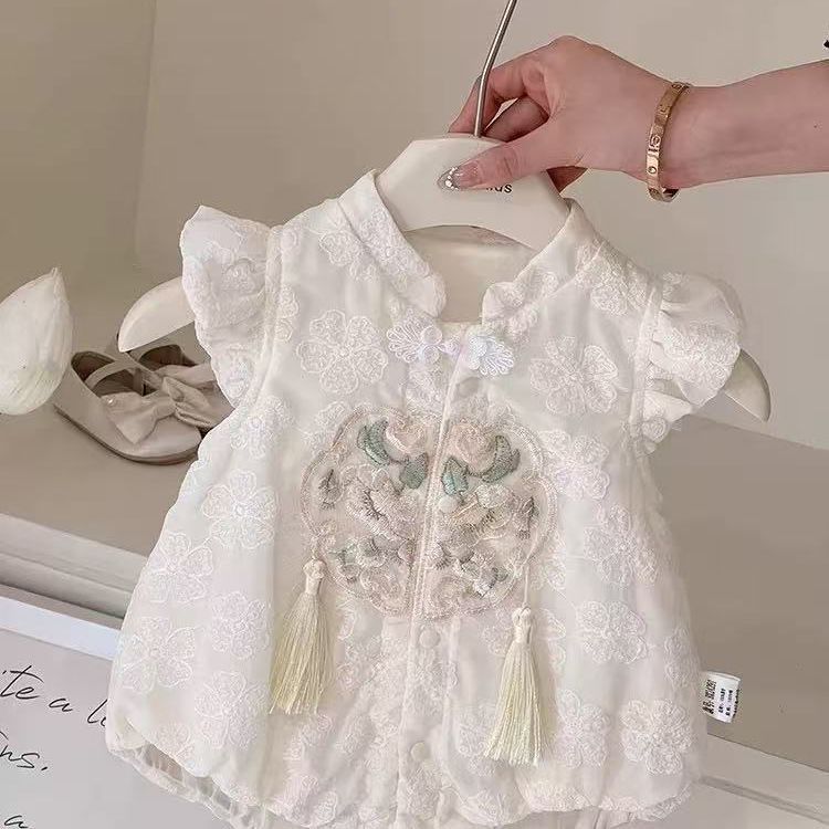 Summer romper - lightweight chinese style bodysuit - baby clothes - newborn thin fly sleeve princess onesie for baby girls
