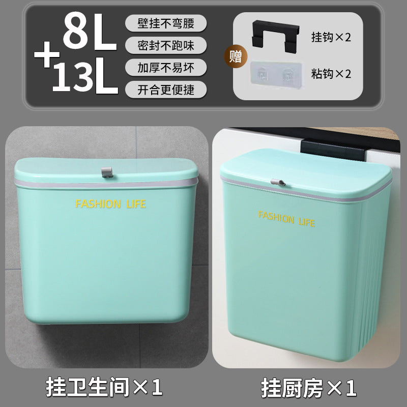Kitchen trash can bathroom with lid crevice garbage storage bucket for home wall mounted installation-free multi-purpose trash can