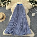 Korean style high-waisted a-line striped patchwork midi skirt - new 2025 collection, versatile striped design with a flowy drape