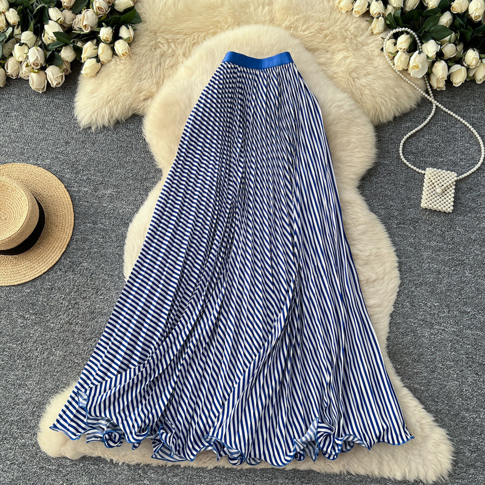 Classic fashion pleated polka dot midi skirt - french sweet style, versatile high-waisted a-line skirt