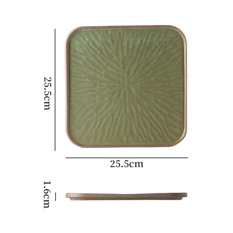 Vintage rustic ceramic steak plate - unique square plate with rim for home, restaurant, hotel, and dessert presentation