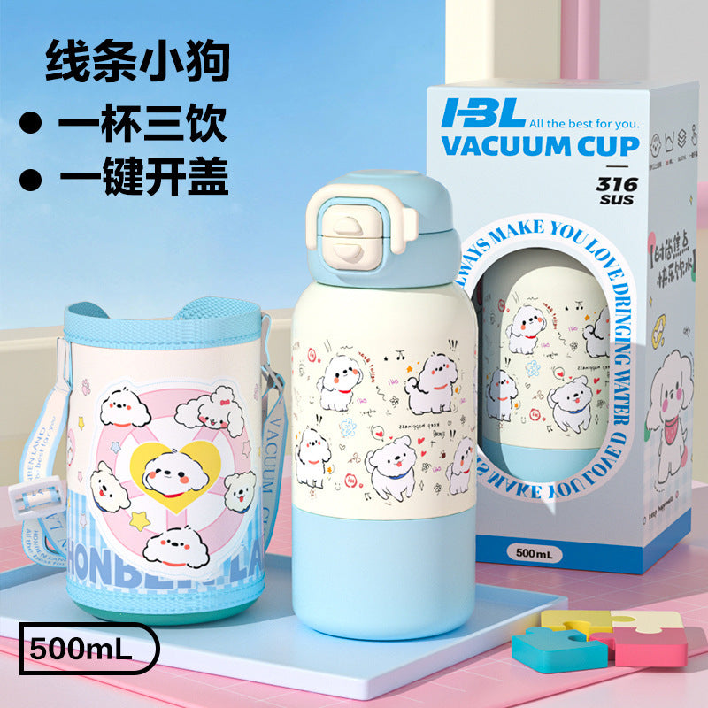 High-style kids' insulated water bottle: food-grade 316 stainless steel, thickened, drop-proof, portable, and with a fun pop-up lid