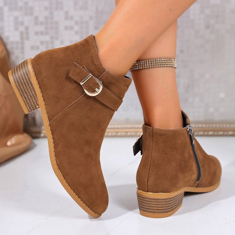 Foreign trade large size pointed square heel Chelsea boots 2025 autumn new metal buckle suede European and American outer wear women's boots