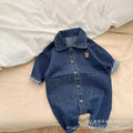 Newborn baby denim romper - korean style, unisex, spring/autumn outfit for crawling and outdoor wear
