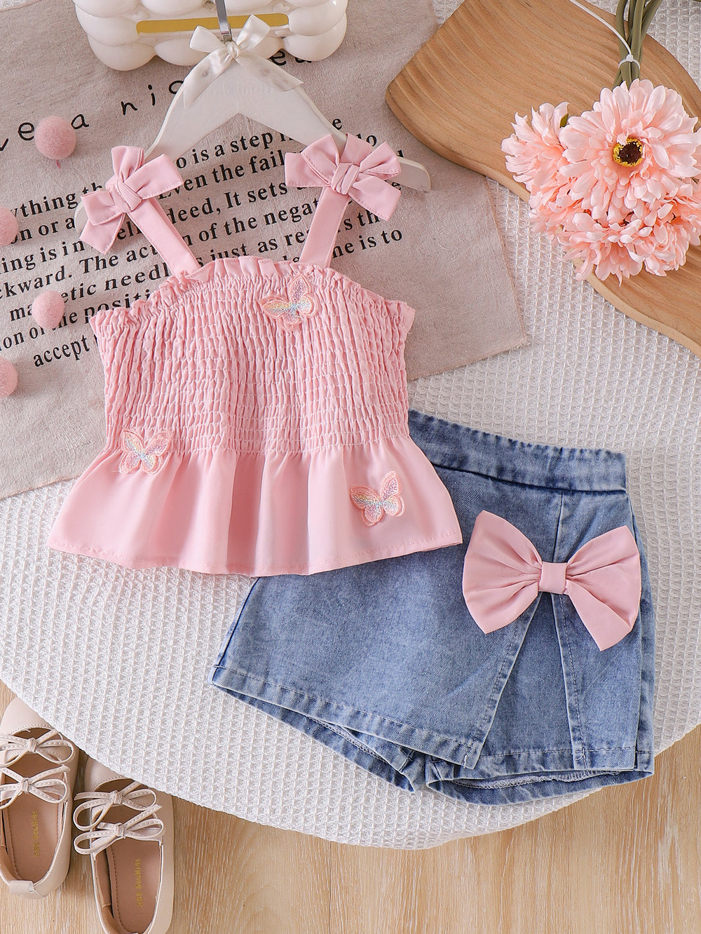 Baby clothing kids set children outfit pink suspender tops blue short