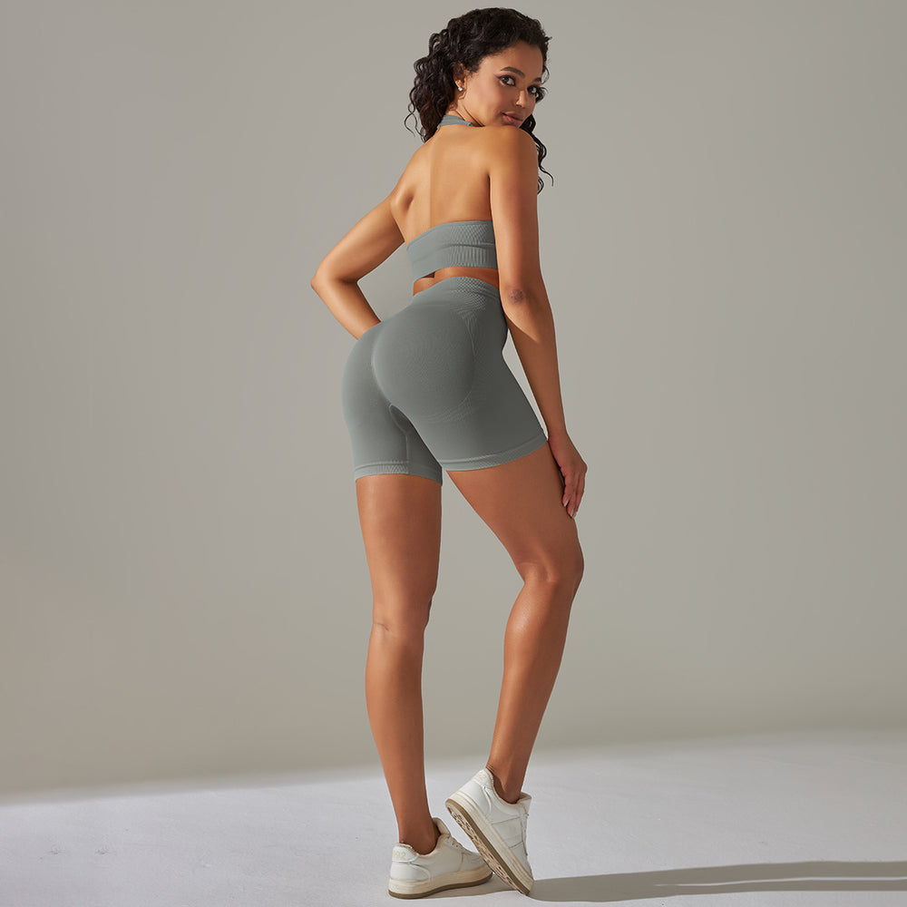 Spring/summer new solid color knitted seamless peach lift leggings with sports bra set - yoga & fitness apparel for women
