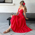 foreign trade women's sexy red slip dress spring/summer v-neck european and american style maxi dress