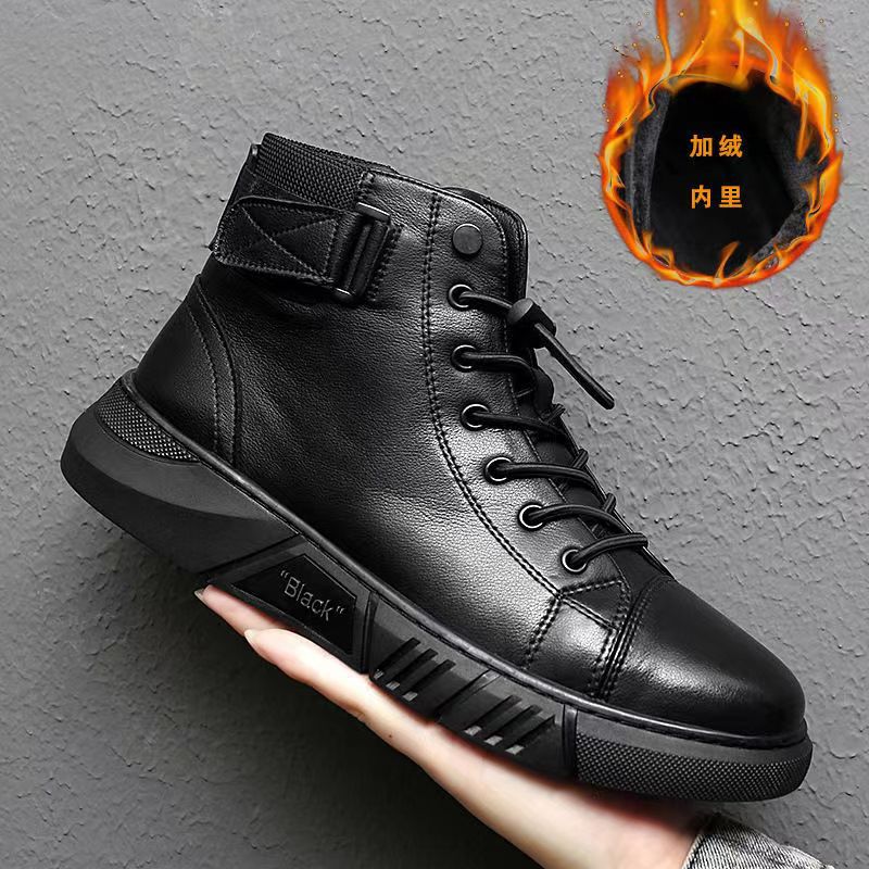 Men's winter warm cotton shoes - fleece lined, non-slip, casual high-top cotton shoes for men, elderly cotton shoes, men's leather cotton shoes for seniors