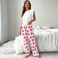 european and american new women's loungewear set: heart print flutter sleeve tee and casual pants pajama two-piece