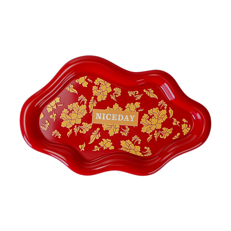 Minimalist style new year red snack tray dried fruit plate living room bedroom desktop organizer office glasses storage tray