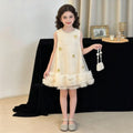 Girls' light blue star sequin sleeveless mesh princess dress - trendy summer kids' dress
