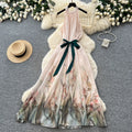 French riviera style halter sleeveless dress - women's summer cinched waist slimming tiered ruffle cake dress