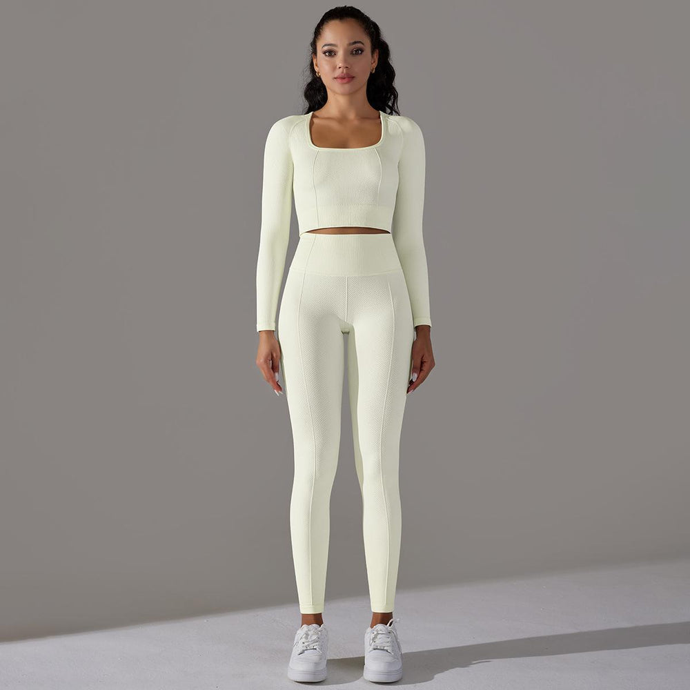 new arrival seamless jacquard knitting yoga wear breathable tight sports suit high waist hip lifting running fitness wear