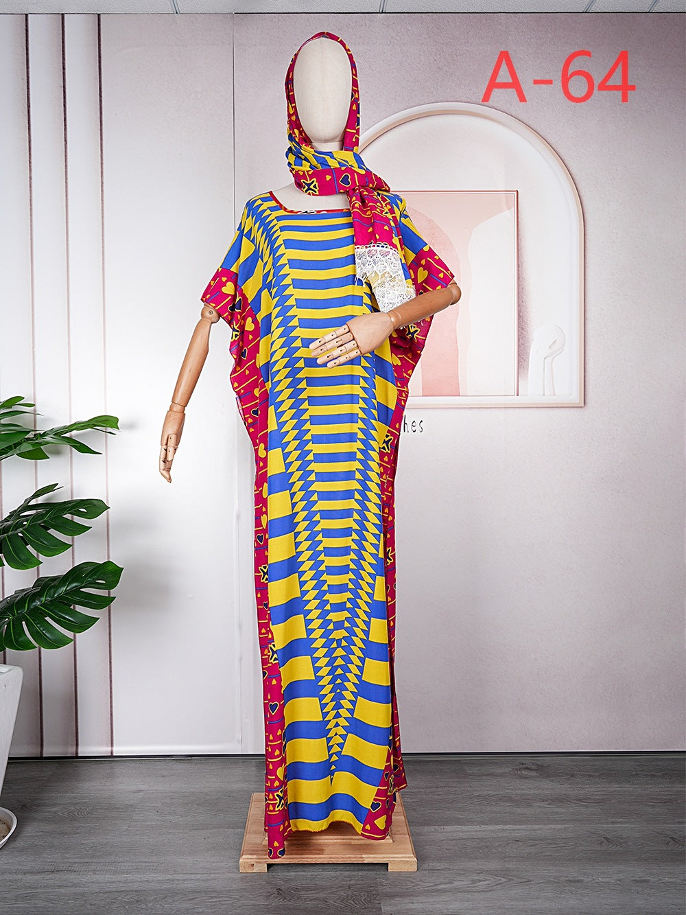 supply  contrast color chiffon dress with headscarf african plus size women's robe