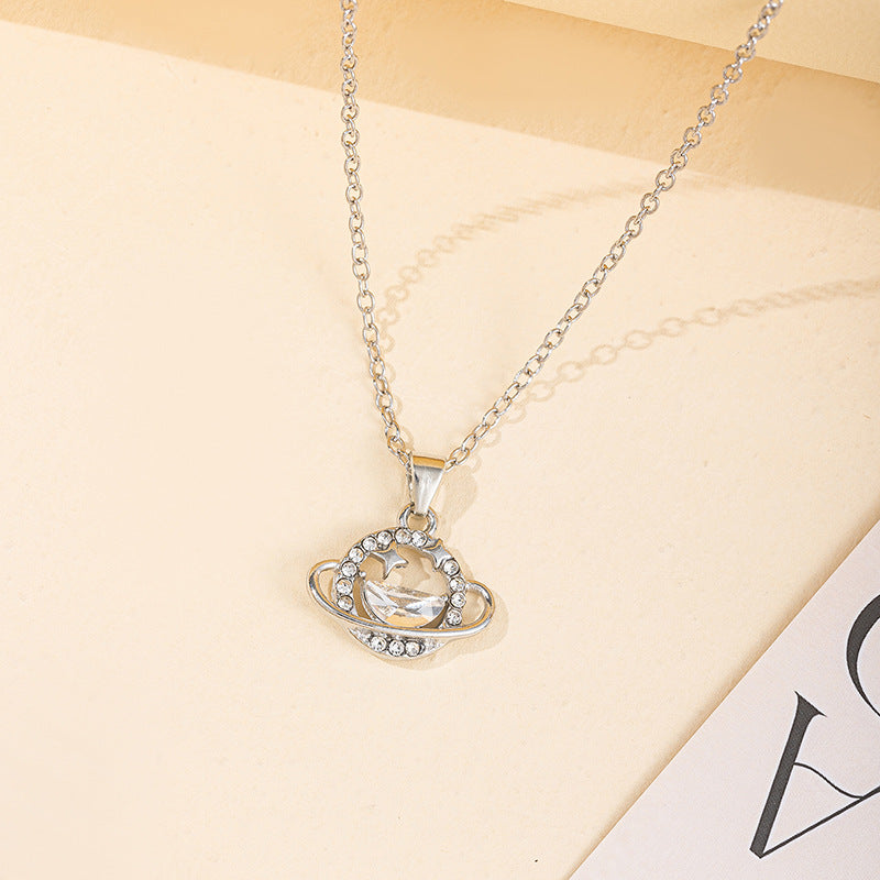 2024 autumn new arrival cross-border jewelry women's diamond-studded star pendant fashionable versatile alloy moon necklace wholesale